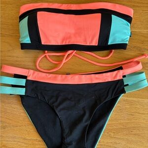 La Vie En Rose Coral and Aqua Bikini Set